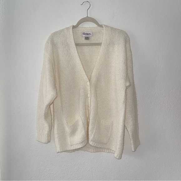 Vintage Partners By Mervyns Knit Cream Button Front Cardigan Sweater Size L - Picture 7 of 11